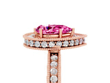 Rose gold Pear Cut Halo Diamond Engagement Ring with Milgrain Pave Band and Four-Prong Setting_5