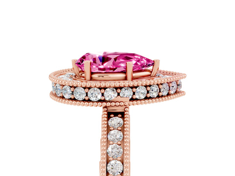Rose gold Pear Cut Halo Diamond Engagement Ring with Milgrain Pave Band and Four-Prong Setting_5
