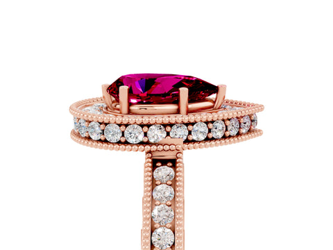 Rose gold Pear Cut Halo Diamond Engagement Ring with Milgrain Pave Band and Four-Prong Setting_5