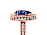 Rose gold Pear Cut Halo Diamond Engagement Ring with Milgrain Pave Band and Four-Prong Setting_5