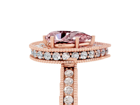 Rose gold Pear Cut Halo Diamond Engagement Ring with Milgrain Pave Band and Four-Prong Setting_5
