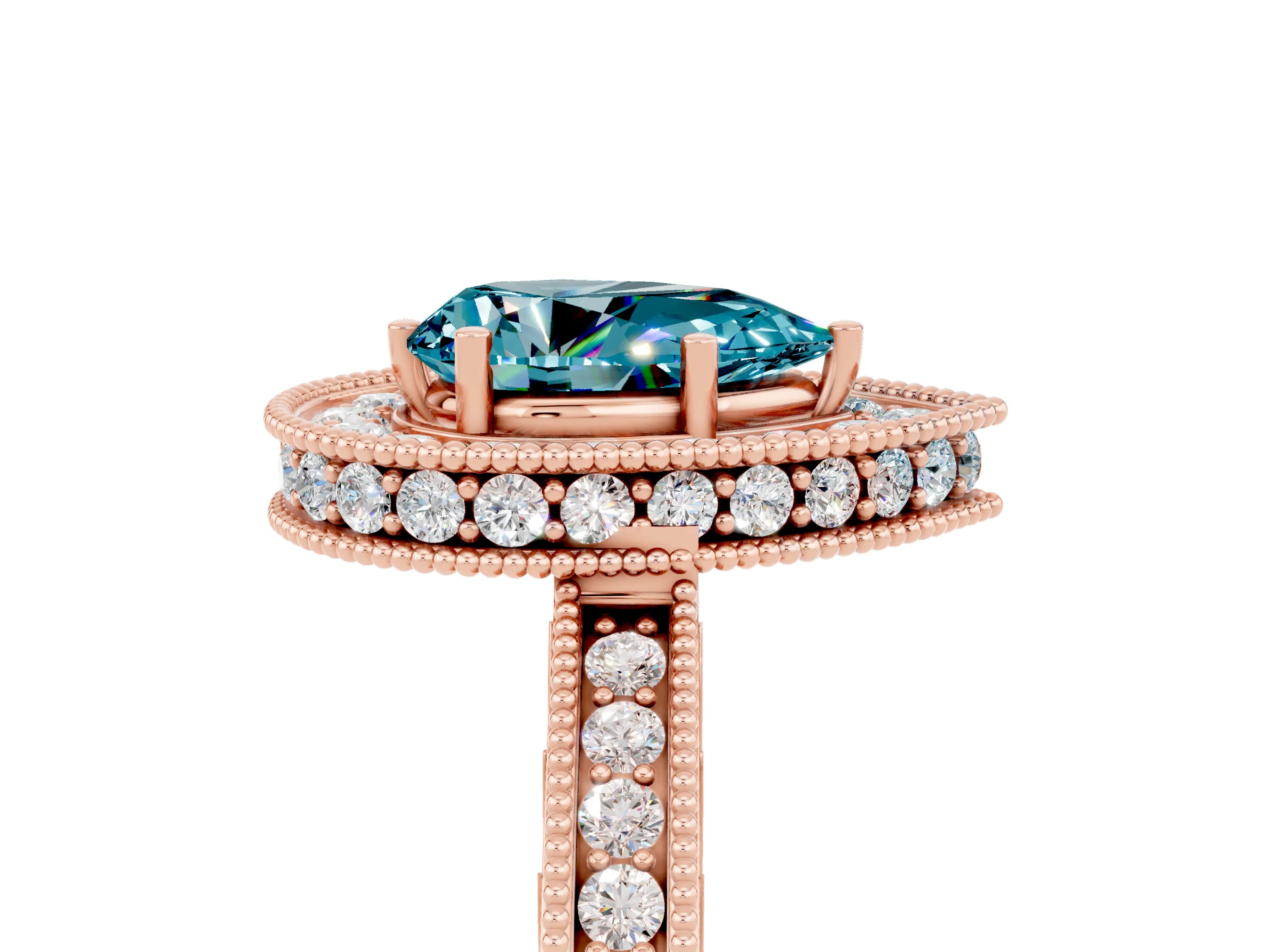 Rose gold Pear Cut Halo Diamond Engagement Ring with Milgrain Pave Band and Four-Prong Setting_5