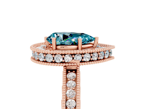 Rose gold Pear Cut Halo Diamond Engagement Ring with Milgrain Pave Band and Four-Prong Setting_5