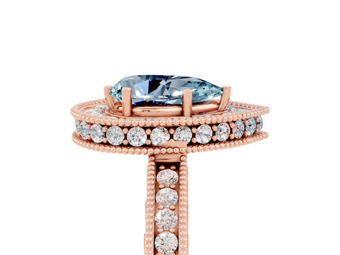 Rose gold Pear Cut Halo Diamond Engagement Ring with Milgrain Pave Band and Four-Prong Setting_5