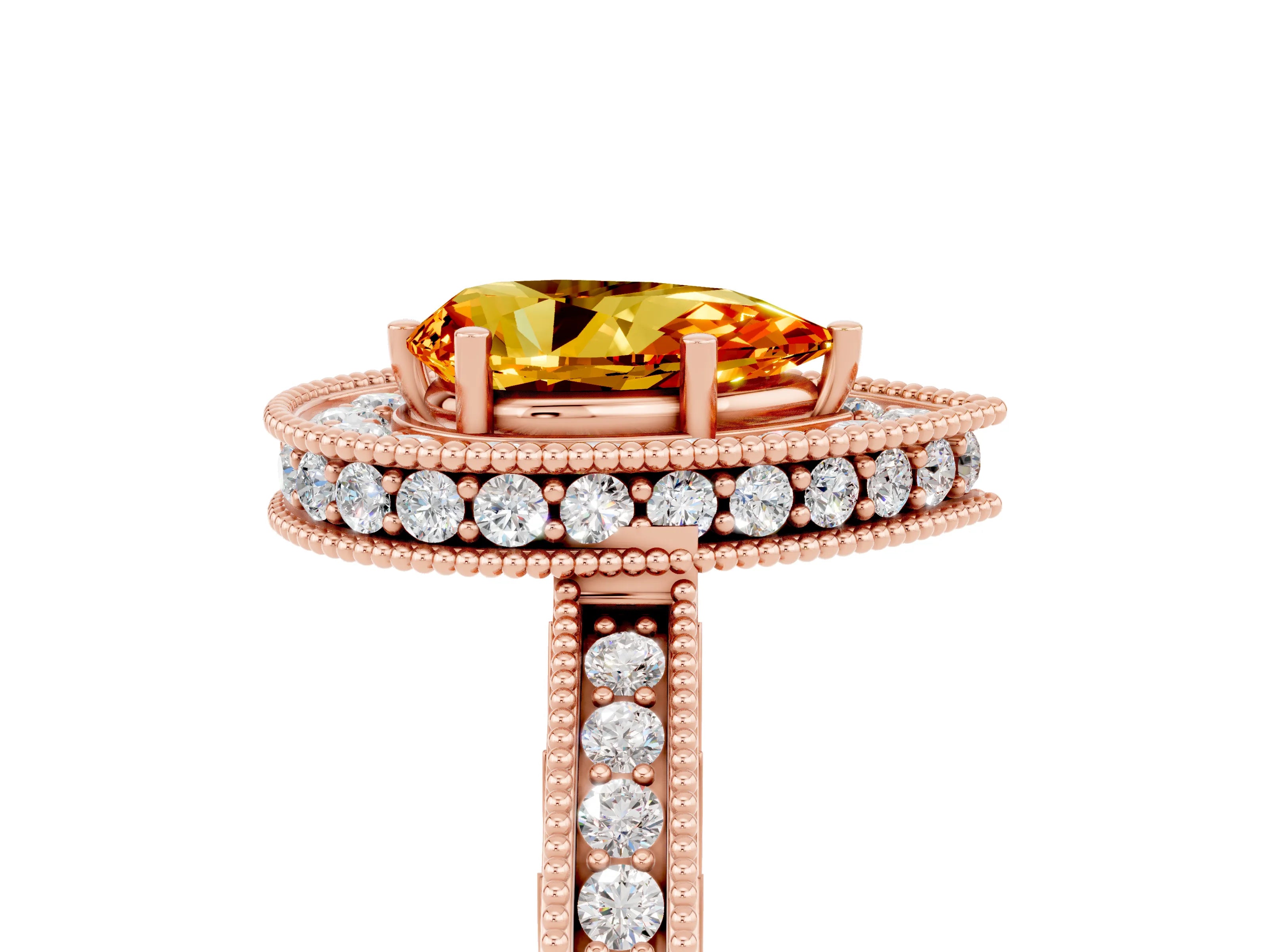 Rose gold Pear Cut Halo Diamond Engagement Ring with Milgrain Pave Band and Four-Prong Setting_5
