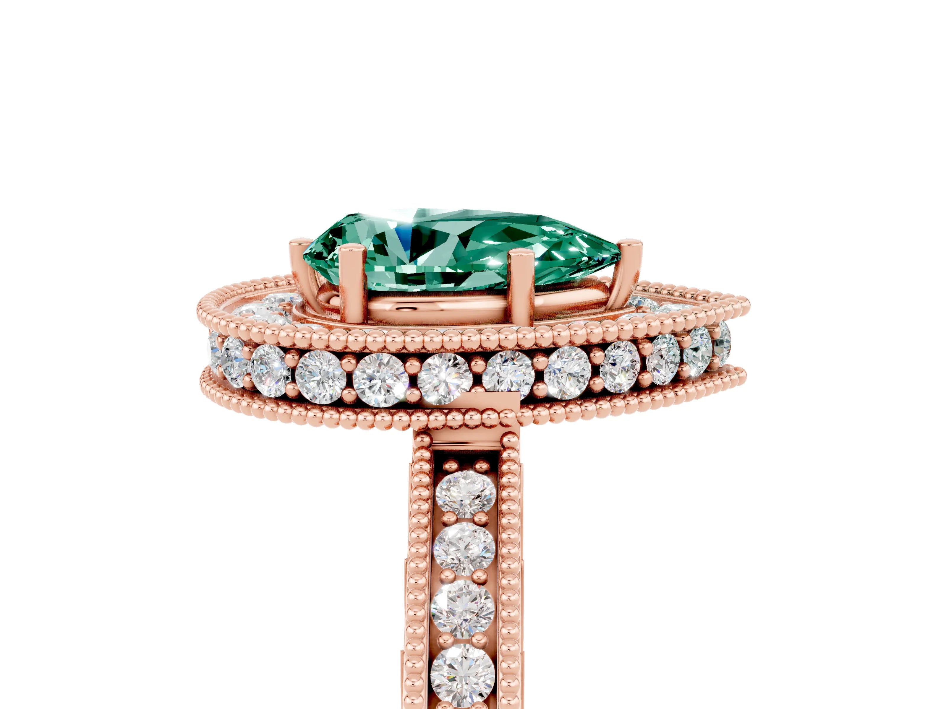 Rose gold Pear Cut Halo Diamond Engagement Ring with Milgrain Pave Band and Four-Prong Setting_5