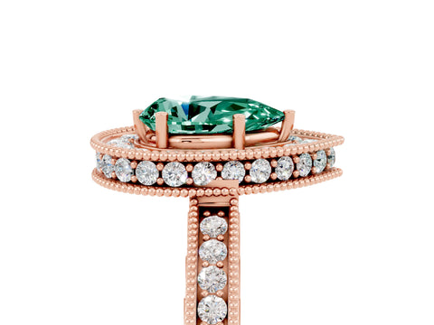 Rose gold Pear Cut Halo Diamond Engagement Ring with Milgrain Pave Band and Four-Prong Setting_5