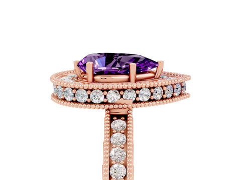 Rose gold Pear Cut Halo Diamond Engagement Ring with Milgrain Pave Band and Four-Prong Setting_5