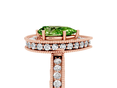 Rose gold Pear Cut Halo Diamond Engagement Ring with Milgrain Pave Band and Four-Prong Setting_5