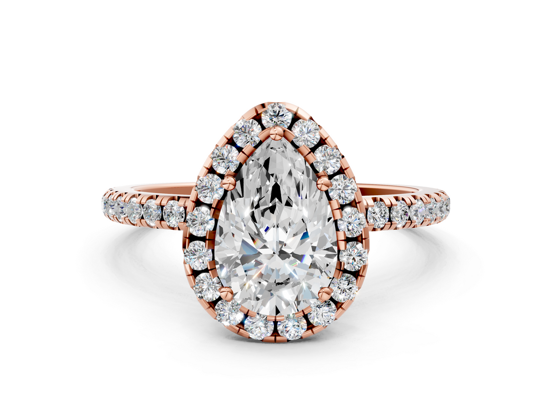 Rose gold Pear Cut Halo Diamond Engagement Ring with Pave Band and Four-Prong Setting_20