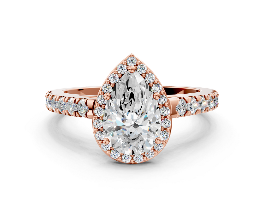 Rose gold Pear Cut Halo Diamond Engagement Ring with Pave Band and Four-Prong Setting_41