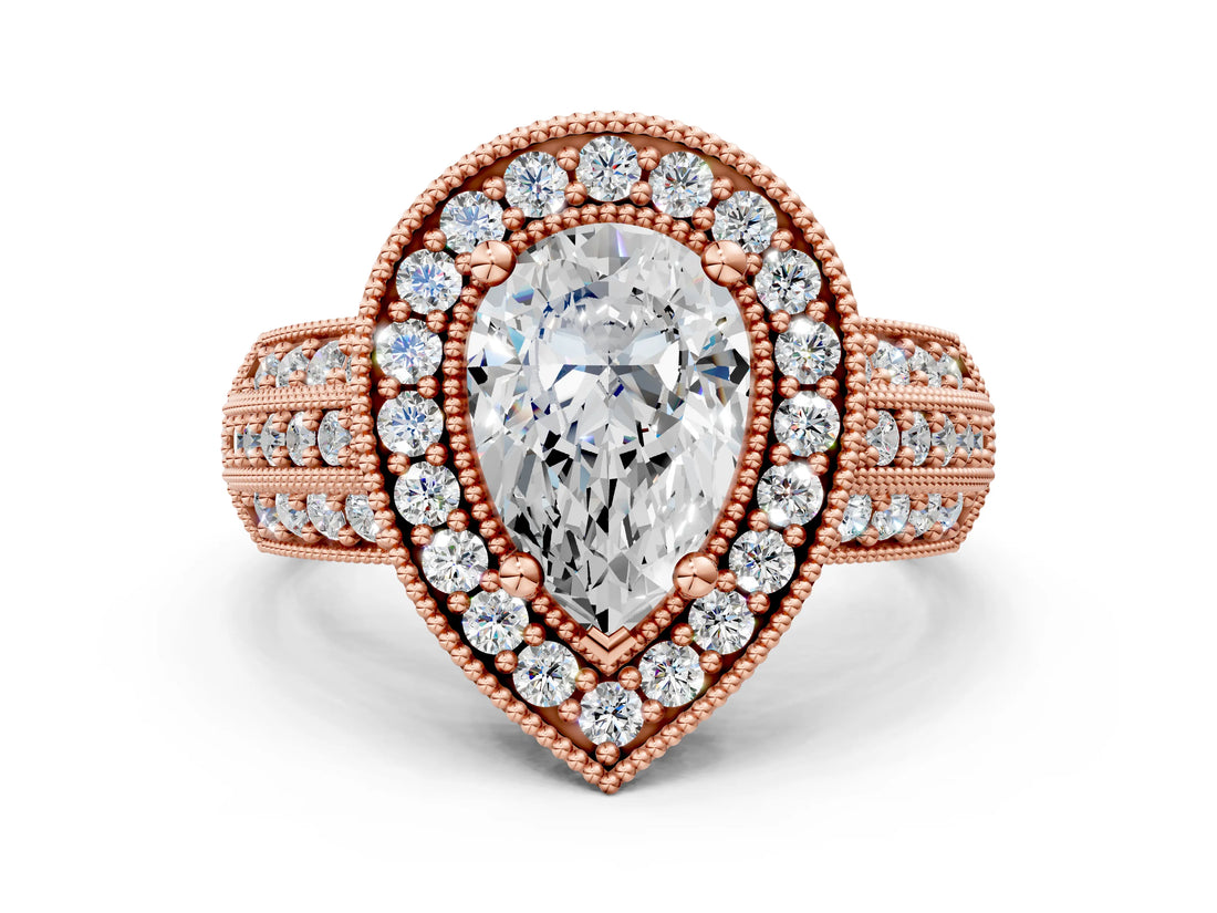 Rose gold Pear Cut Halo Diamond Engagement Ring with Pave Split Shank and Four-Prong Setting_3