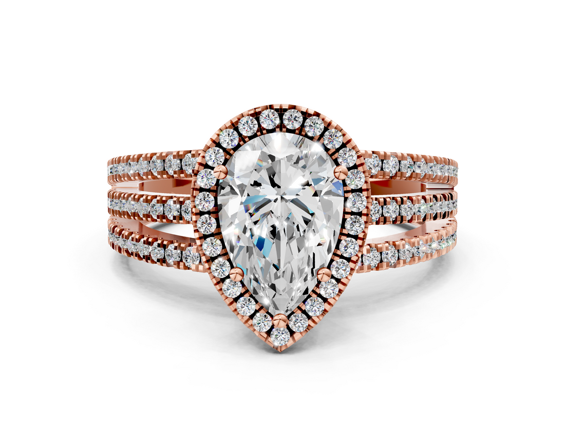 Rose gold Pear Cut Halo Diamond Engagement Ring with Split Shank and Four-Prong Setting_18