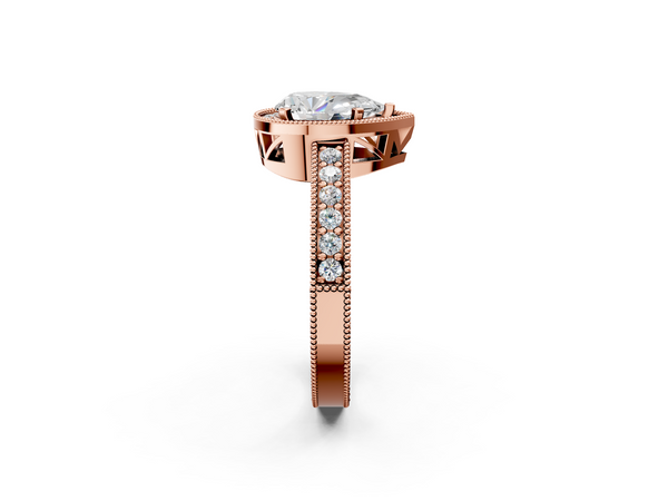 Rose gold Pear Cut Halo Diamond Pave Band Ring with Four-Prong Setting