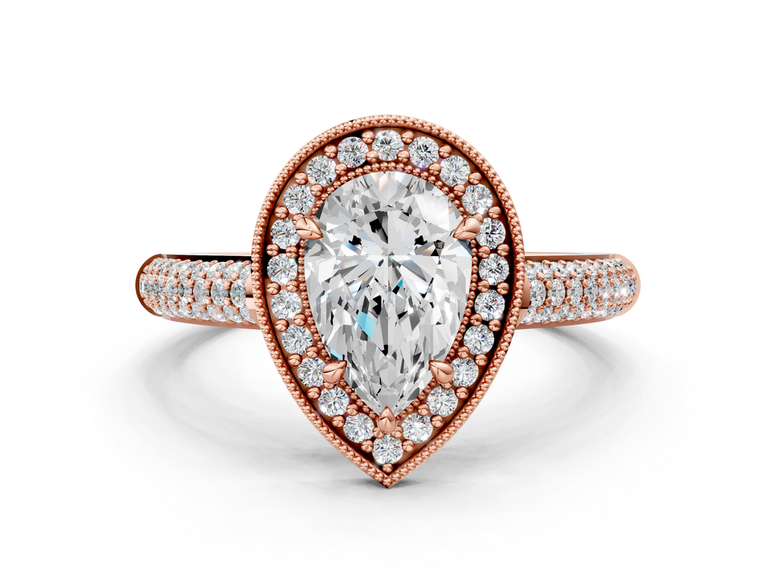 Rose gold Pear Cut Halo Diamond Pave Band with Four-Prong Setting_53