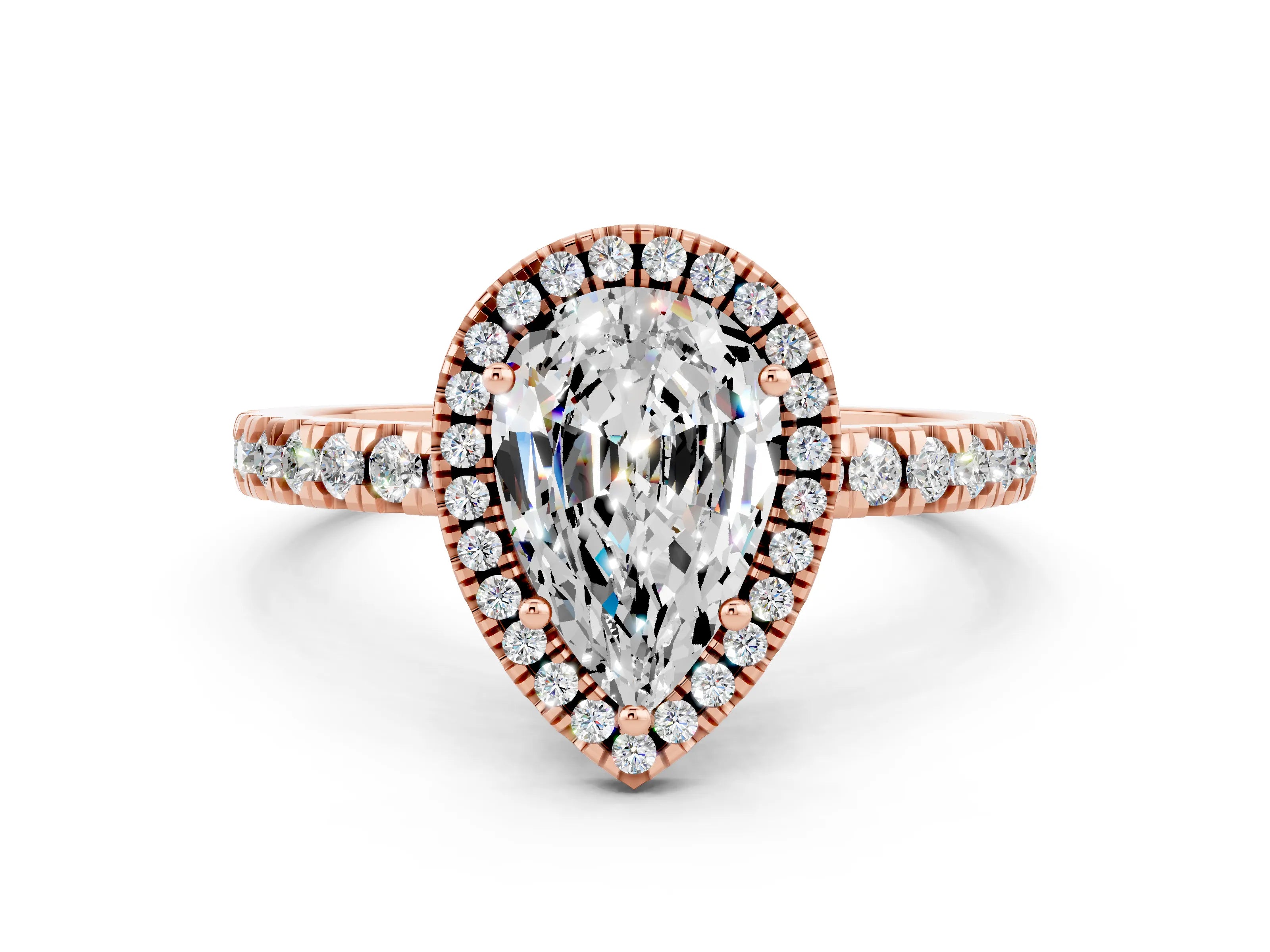 Rose gold Pear Cut Halo Diamond Pave Band with Prong Setting