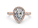 Rose gold Pear Cut Halo Diamond Pave Band with Prong Setting
