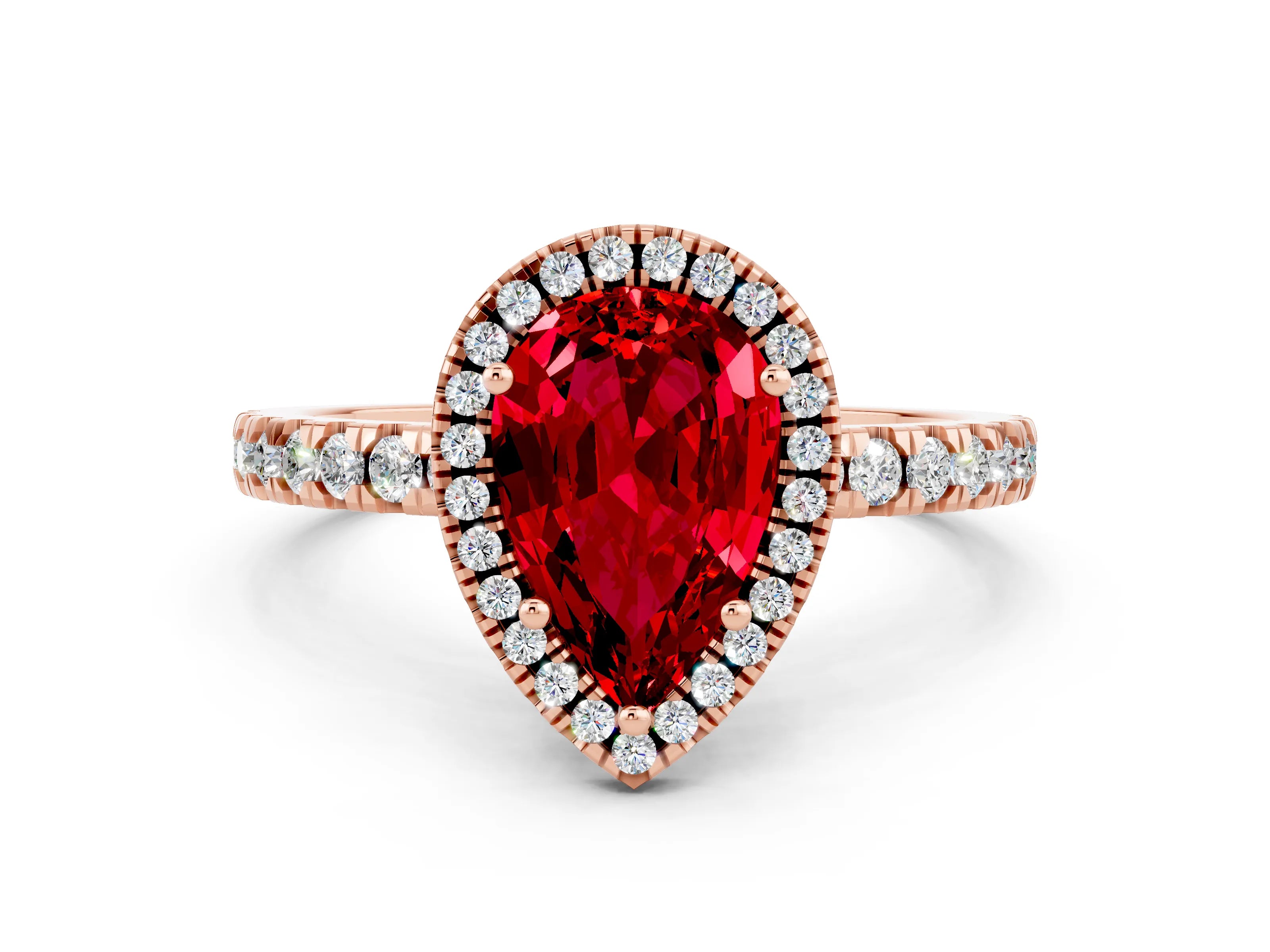 Rose gold Pear Cut Halo Diamond Pave Band with Prong Setting