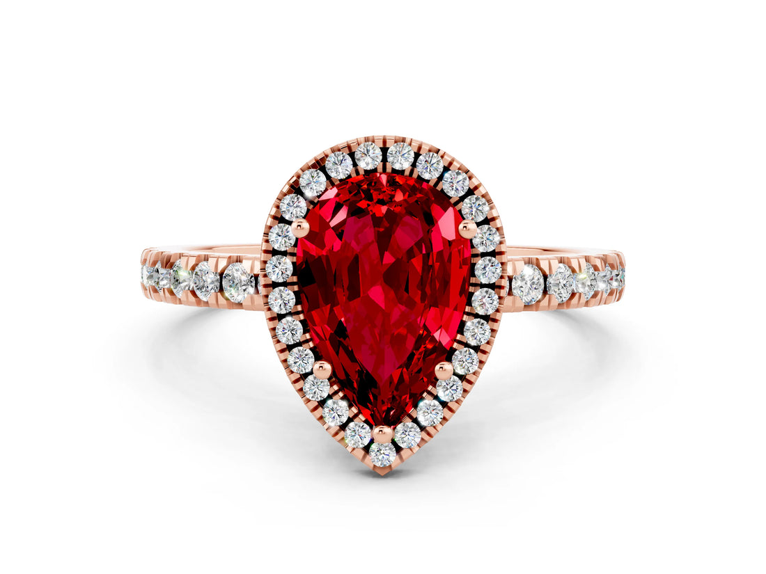 Rose gold Pear Cut Halo Diamond Pave Band with Prong Setting
