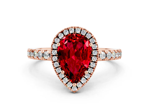 Rose gold Pear Cut Halo Diamond Pave Band with Prong Setting