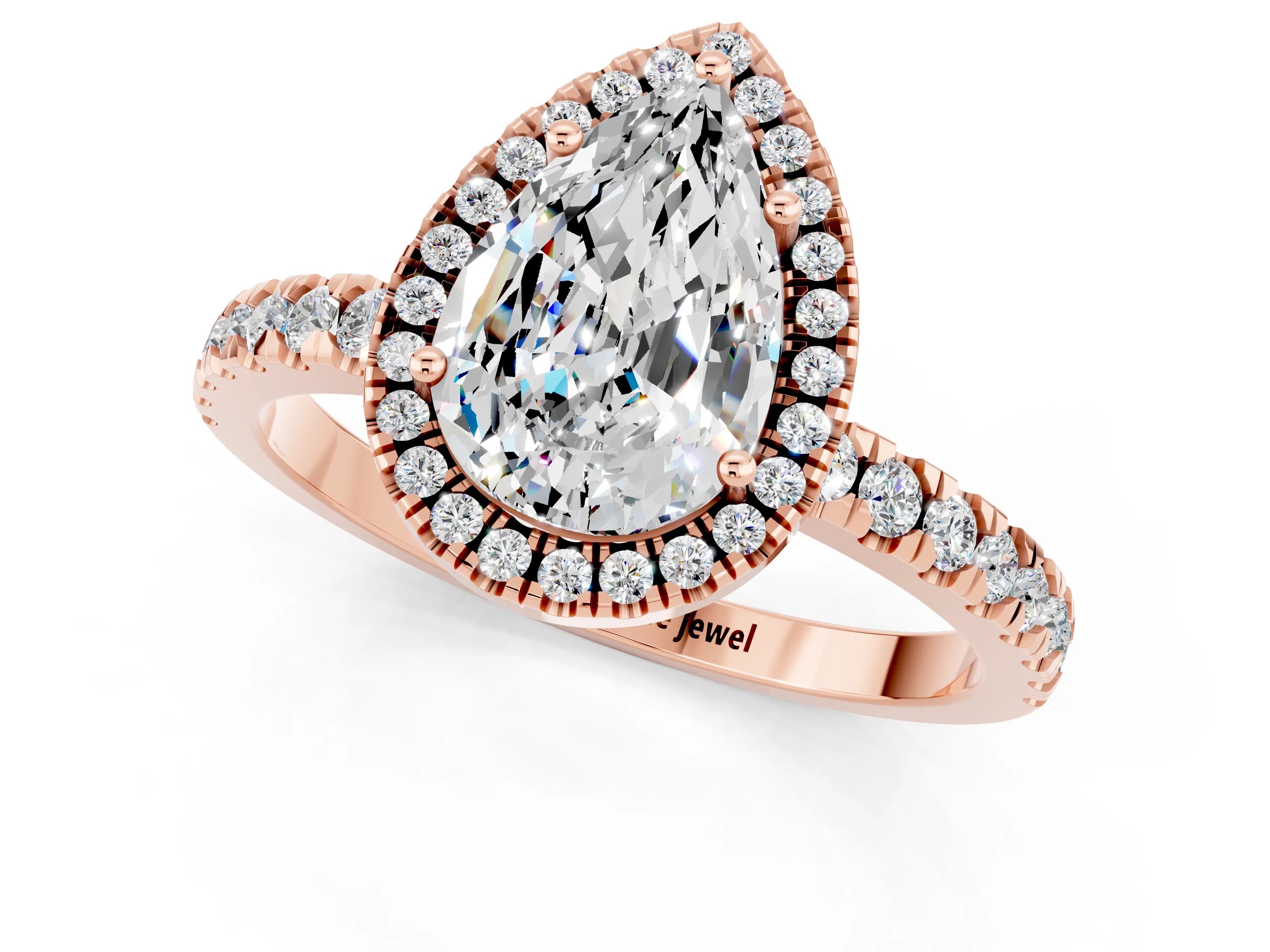 Rose gold Pear Cut Halo Diamond Pave Band with Prong Setting_1
