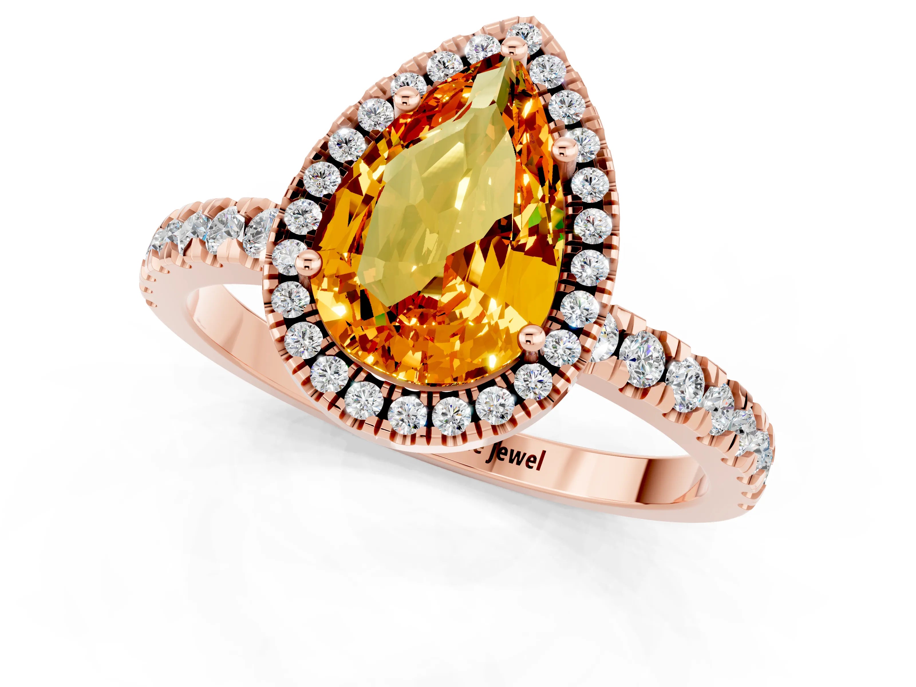 Rose gold Pear Cut Halo Diamond Pave Band with Prong Setting_1