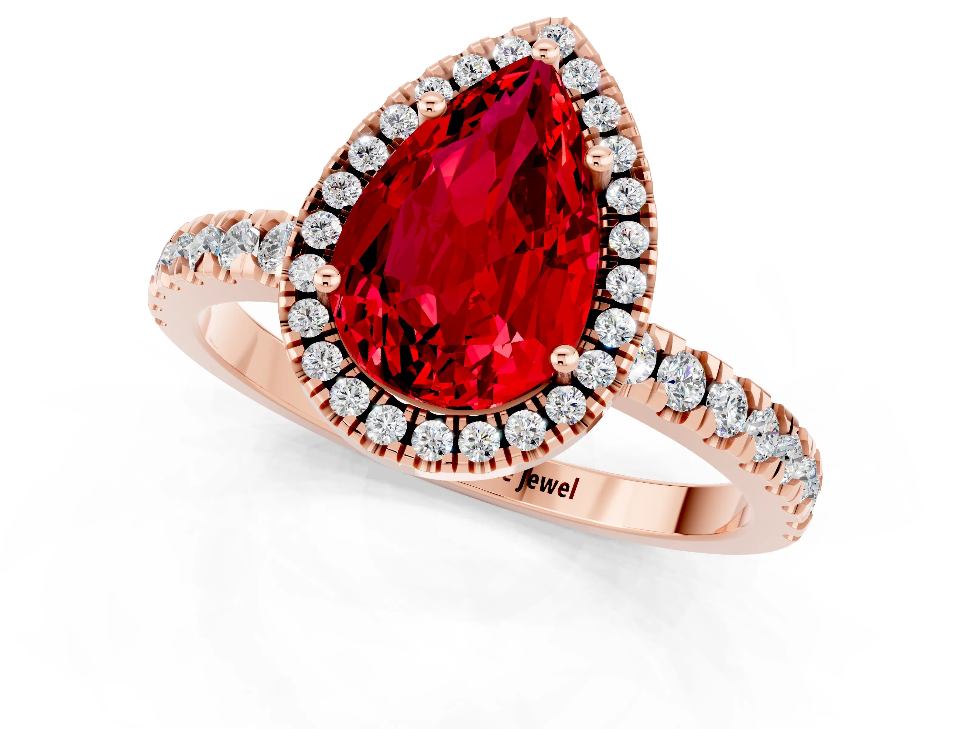 Rose gold Pear Cut Halo Diamond Pave Band with Prong Setting_1