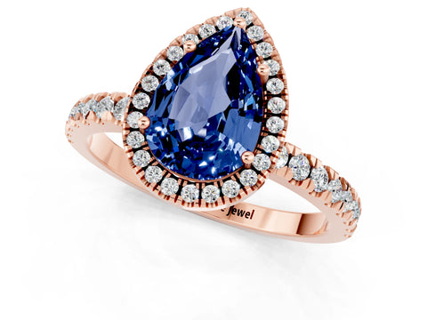 Rose gold Pear Cut Halo Diamond Pave Band with Prong Setting_1