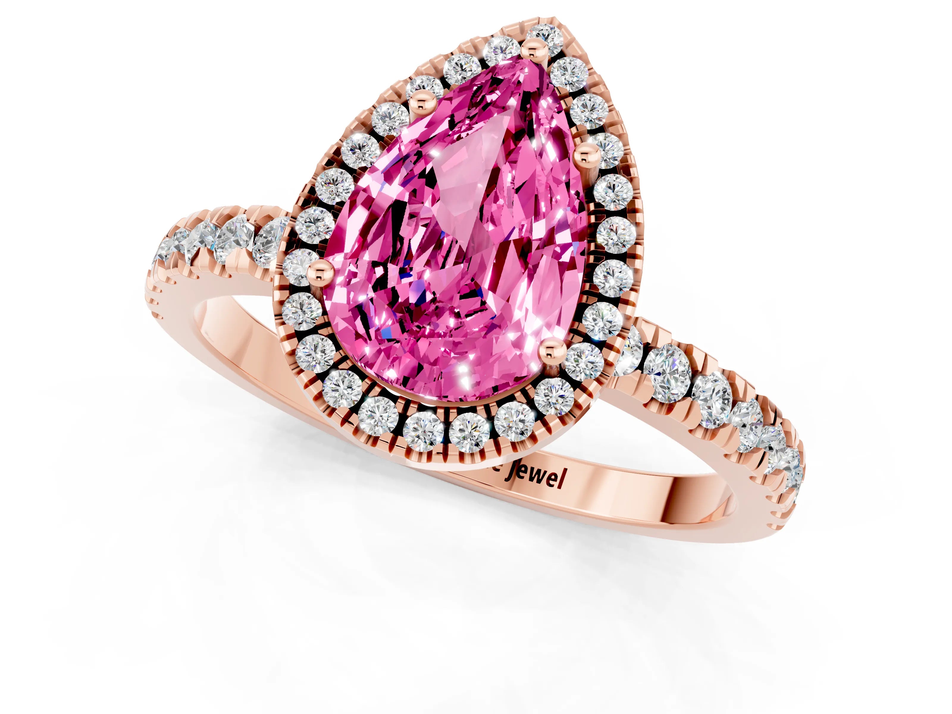 Rose gold Pear Cut Halo Diamond Pave Band with Prong Setting_1
