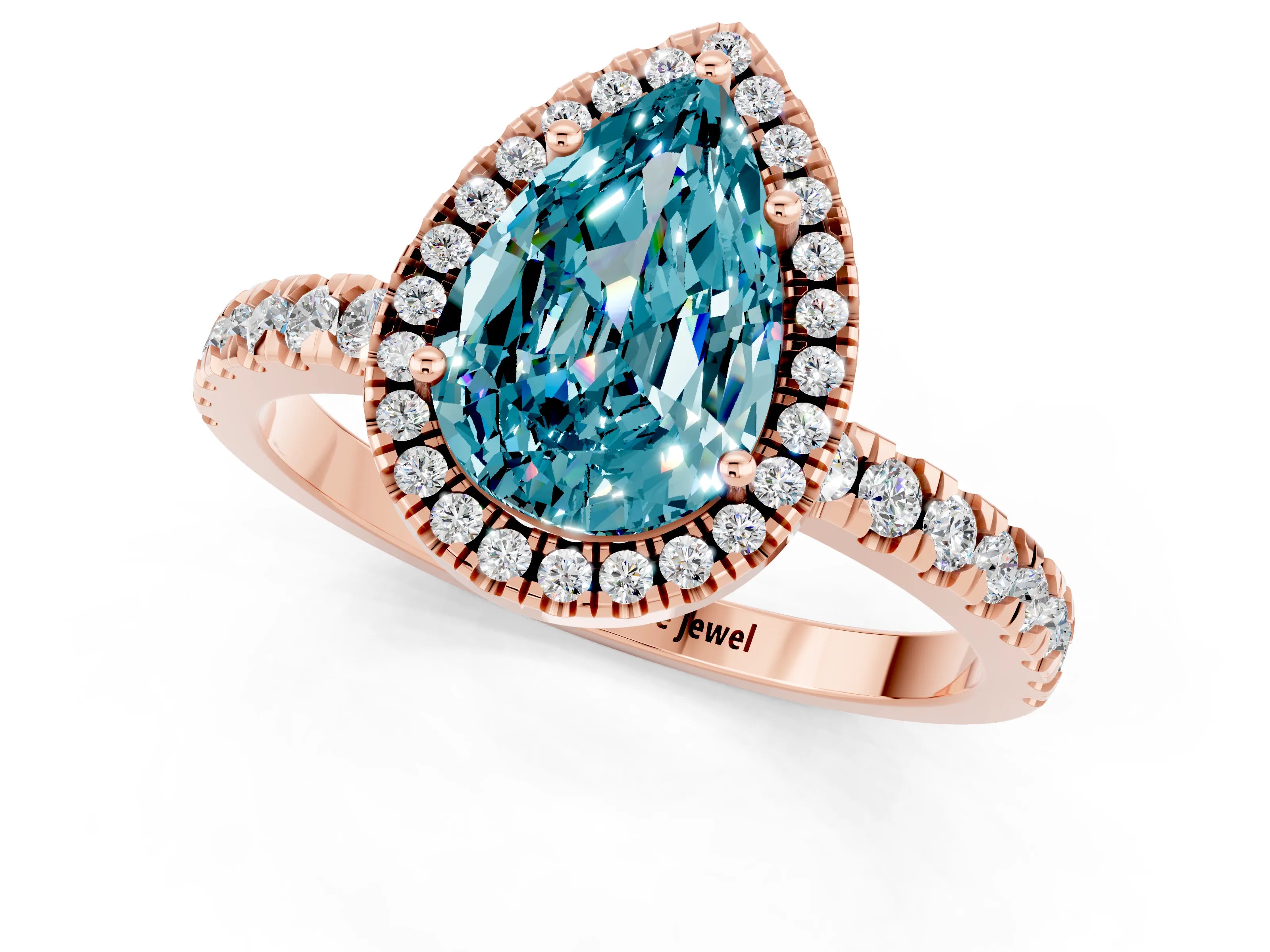 Rose gold Pear Cut Halo Diamond Pave Band with Prong Setting_1