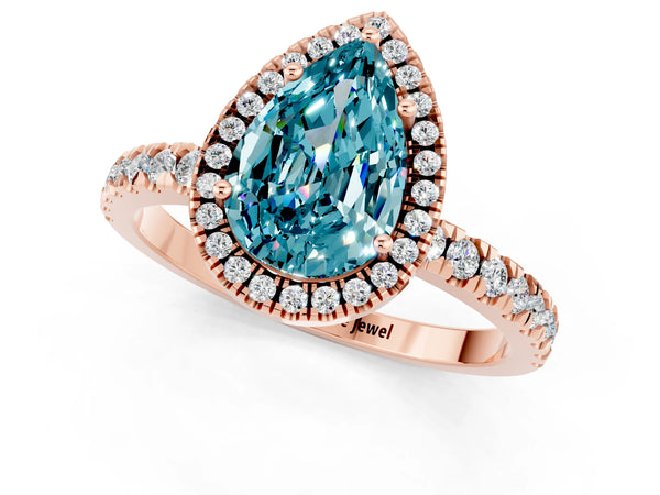 Rose gold Pear Cut Halo Diamond Pave Band with Prong Setting