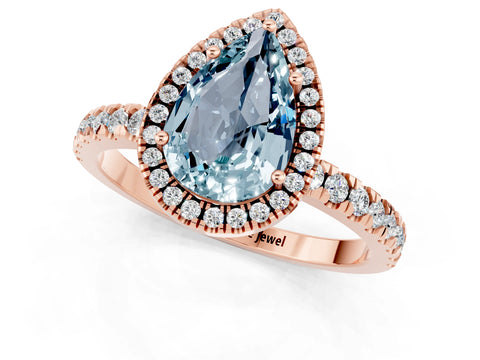 Rose gold Pear Cut Halo Diamond Pave Band with Prong Setting_1