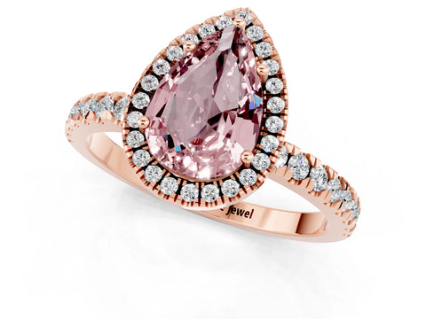 Rose gold Pear Cut Halo Diamond Pave Band with Prong Setting_1