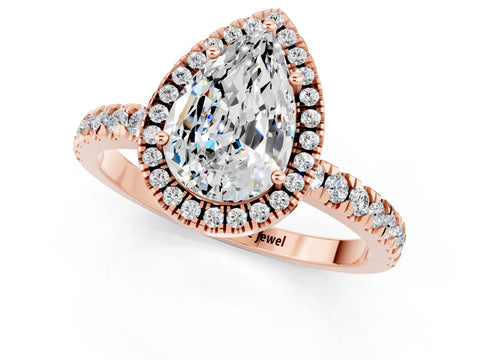 Rose gold Pear Cut Halo Diamond Pave Band with Prong Setting_1