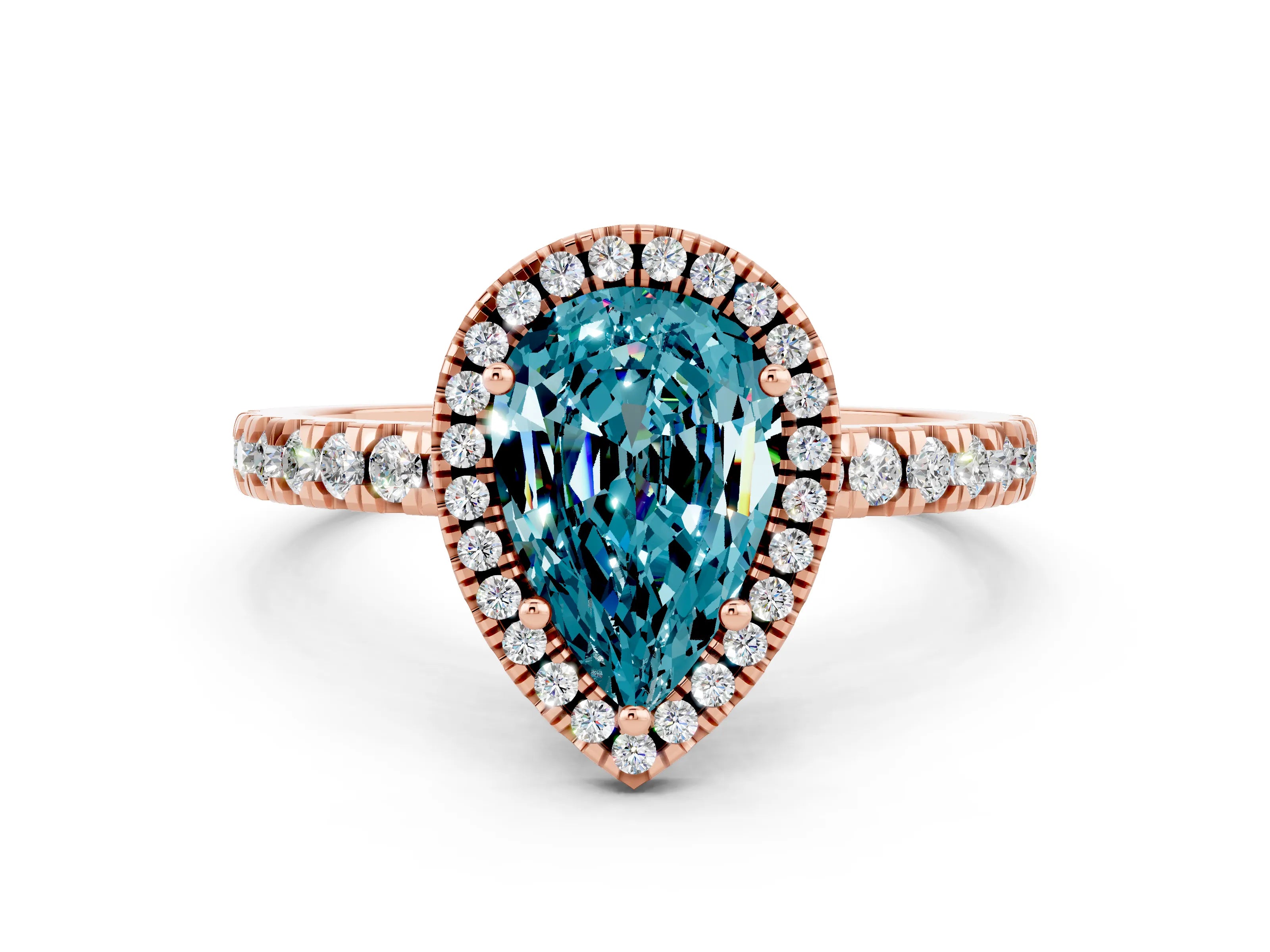 Rose gold Pear Cut Halo Diamond Pave Band with Prong Setting