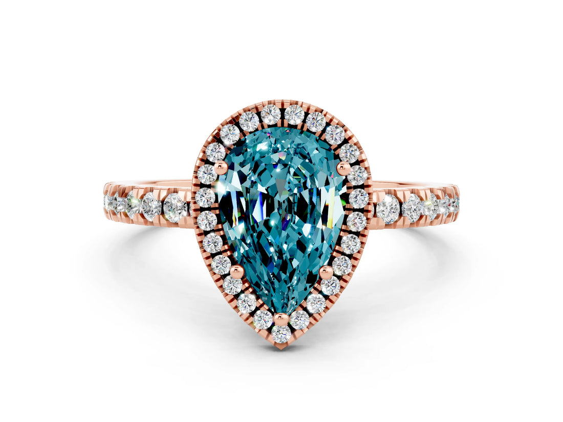 Rose gold Pear Cut Halo Diamond Pave Band with Prong Setting