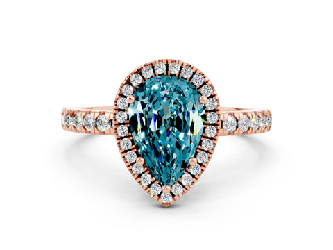 Rose gold Pear Cut Halo Diamond Pave Band with Prong Setting