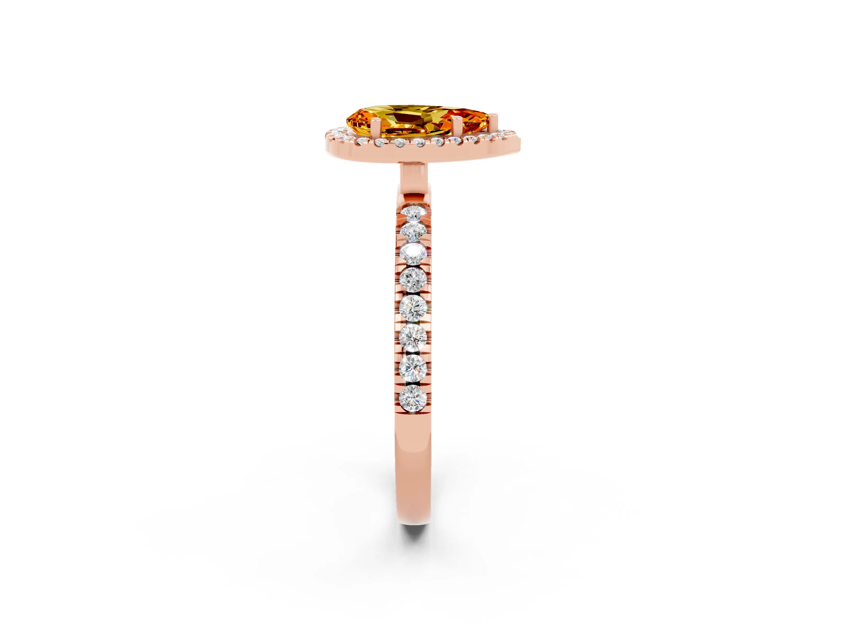 Rose gold Pear Cut Halo Diamond Pave Band with Prong Setting_2