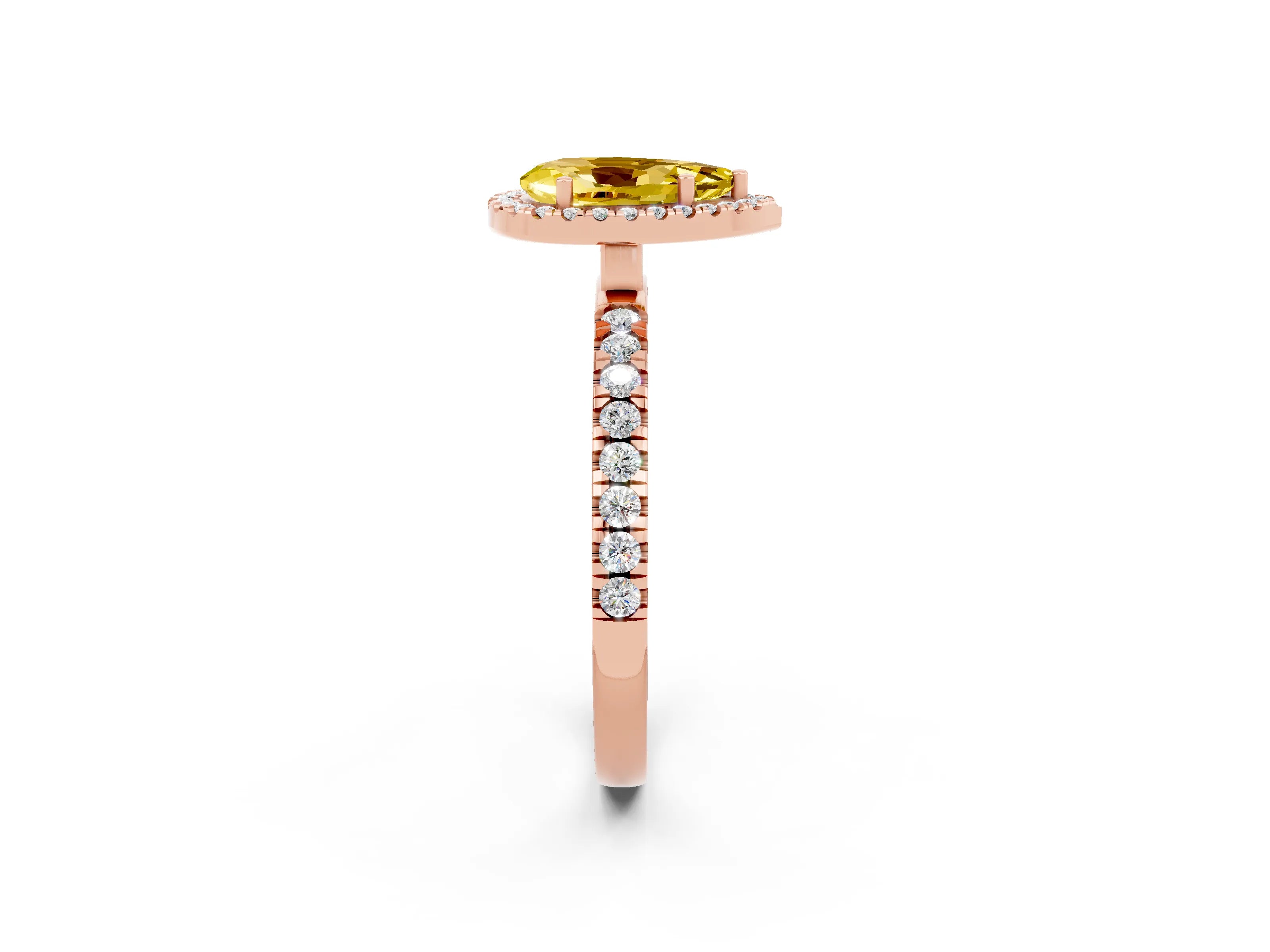 Rose gold Pear Cut Halo Diamond Pave Band with Prong Setting_2