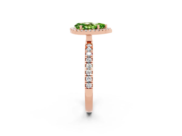 Rose gold Pear Cut Halo Diamond Pave Band with Prong Setting