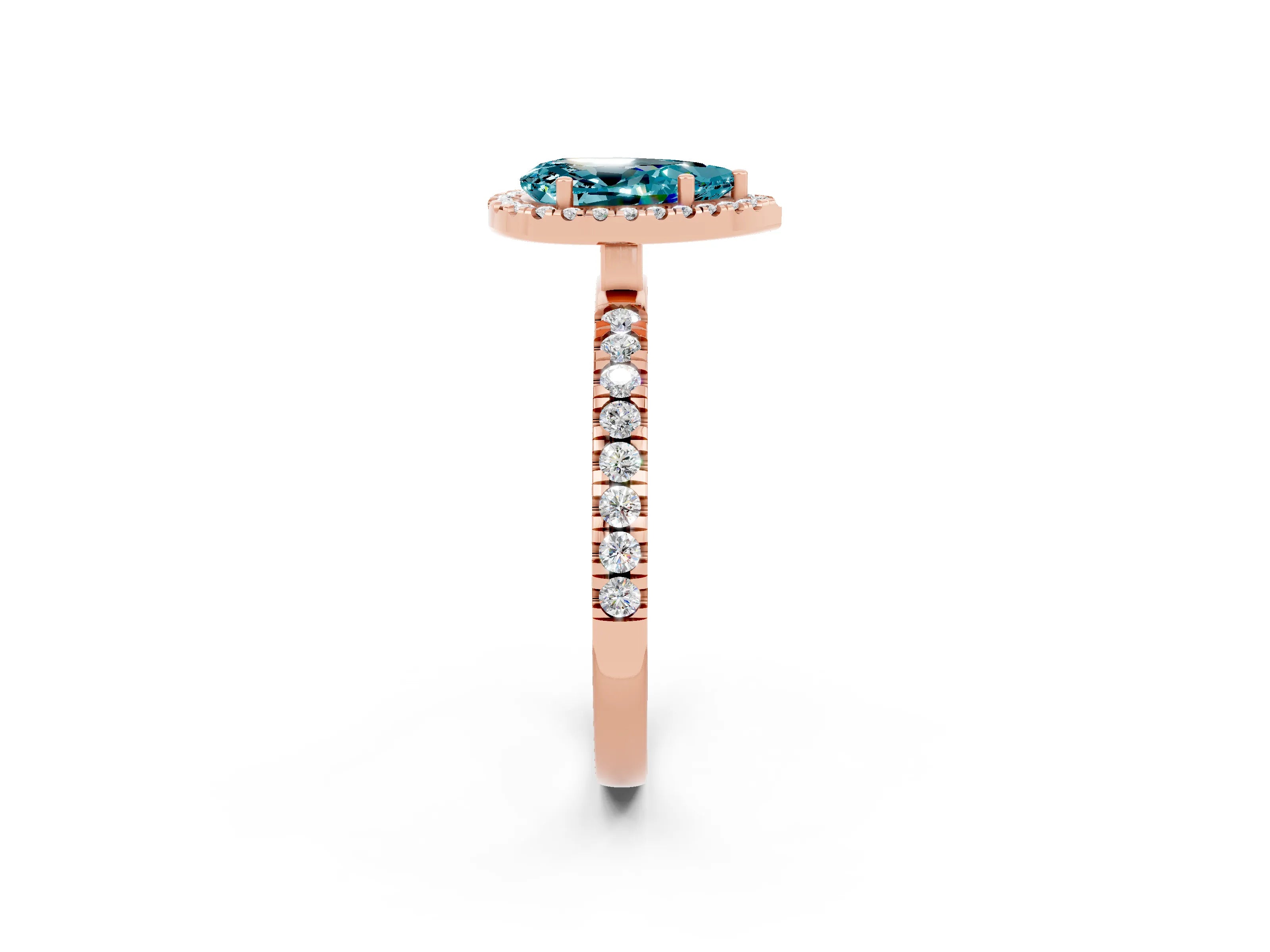 Rose gold Pear Cut Halo Diamond Pave Band with Prong Setting_2
