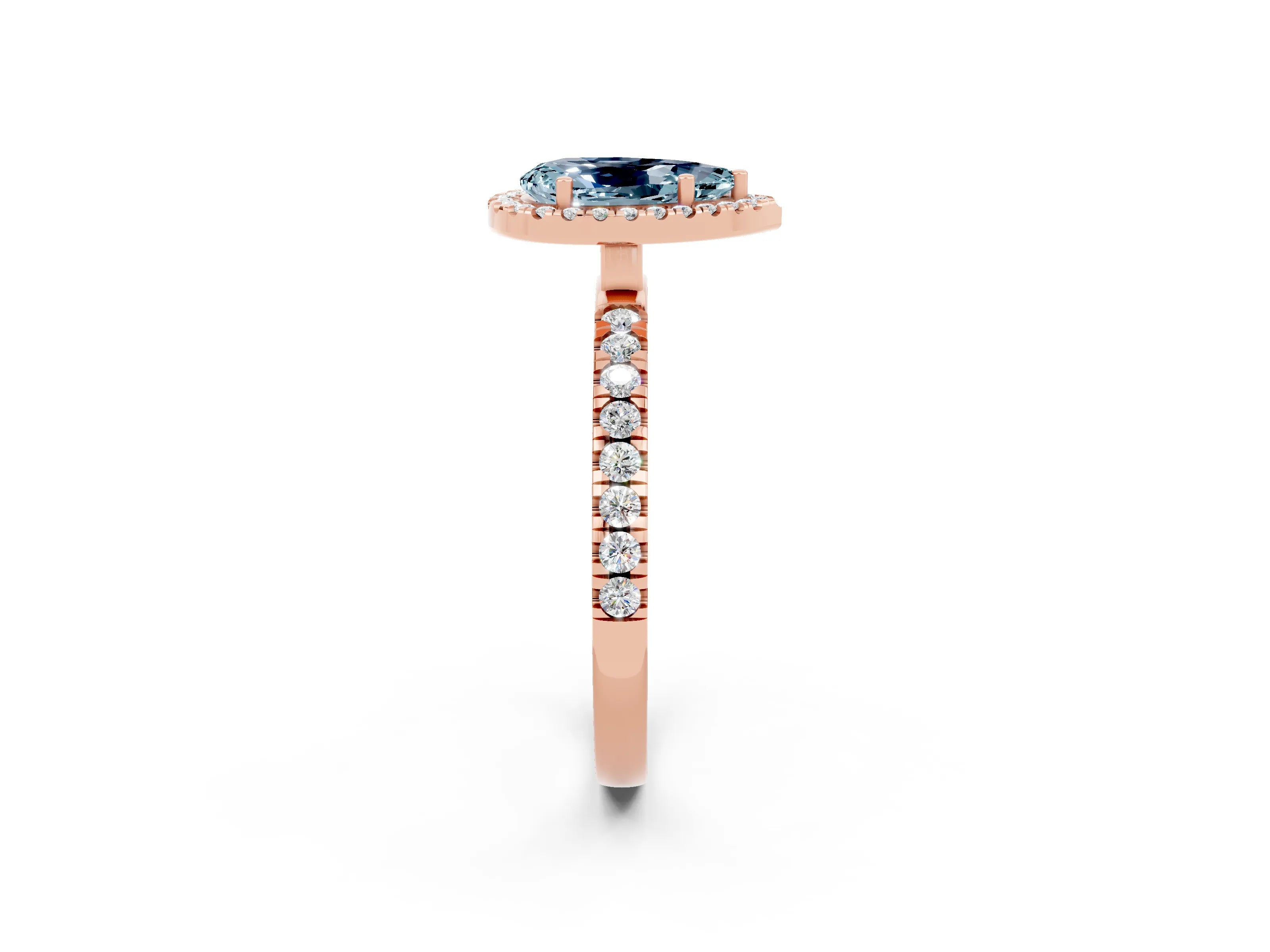 Rose gold Pear Cut Halo Diamond Pave Band with Prong Setting_2