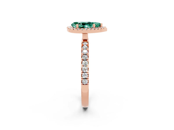 Rose gold Pear Cut Green Sapphire Classic Halo Engagement Ring with Round Pavé Band and Prong Setting