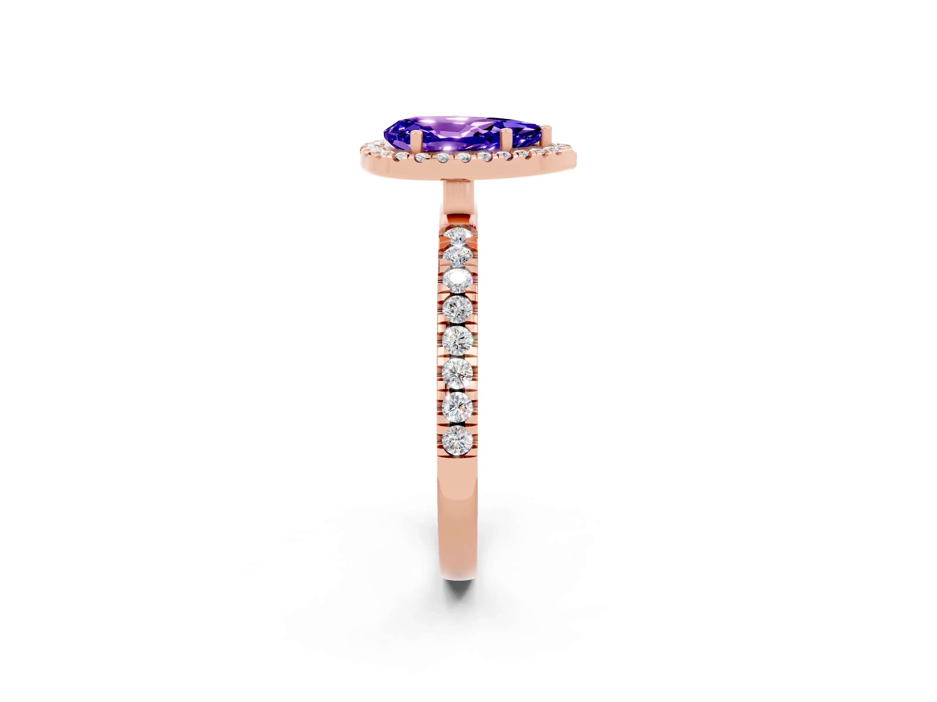 Rose gold Pear Cut Halo Diamond Pave Band with Prong Setting_2