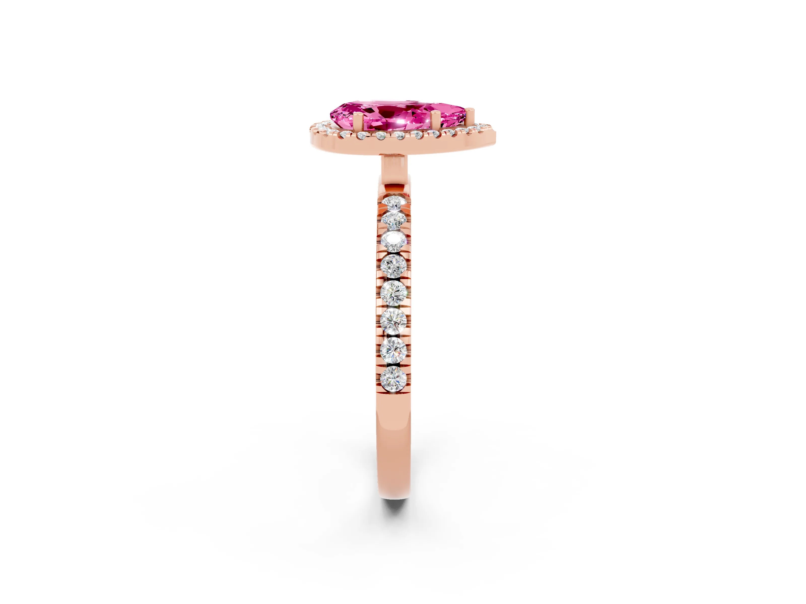 Rose gold Pear Cut Halo Diamond Pave Band with Prong Setting_2