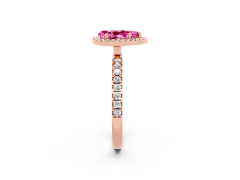 Rose gold Pear Cut Halo Diamond Pave Band with Prong Setting_2