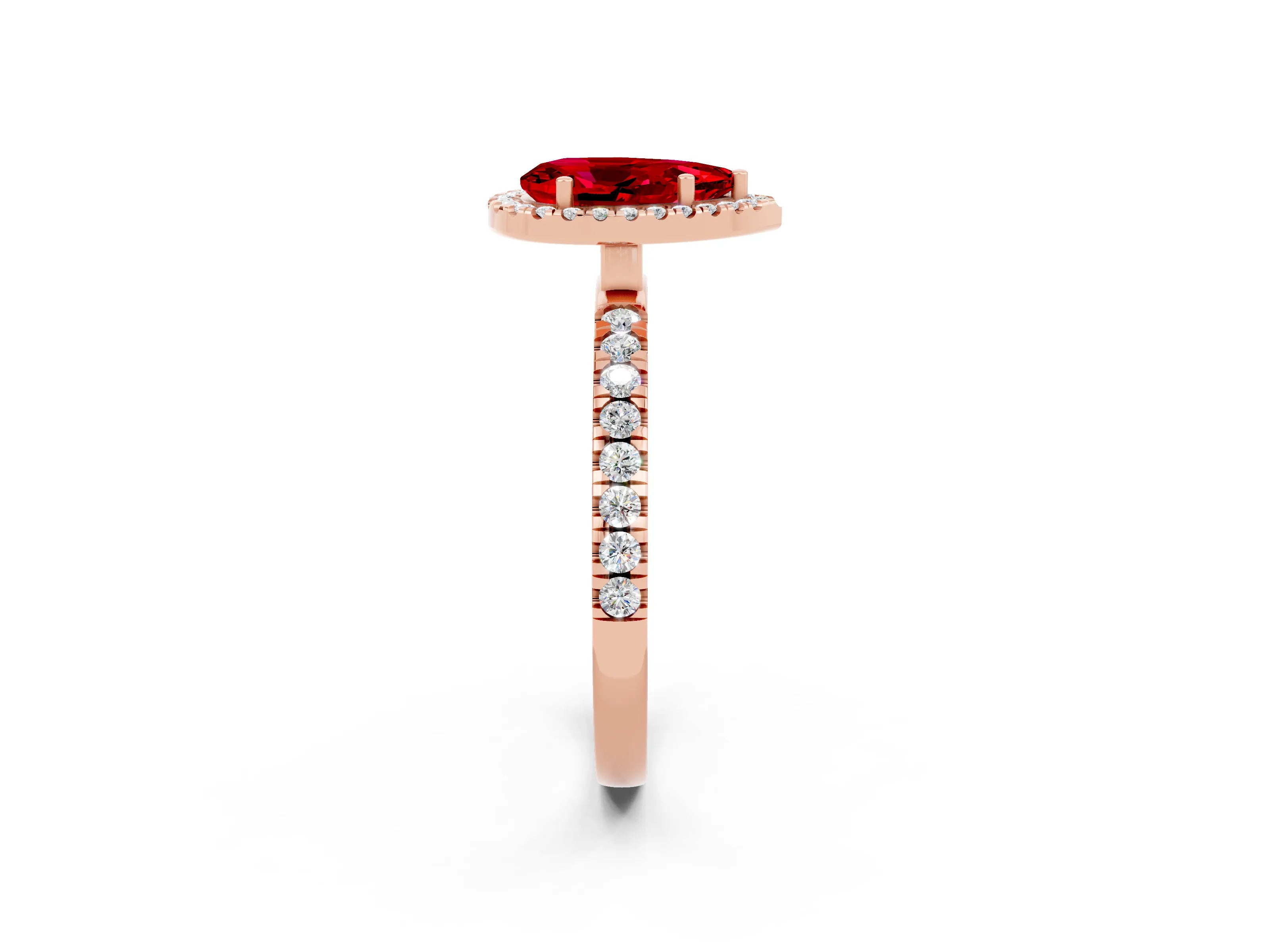 Rose gold Pear Cut Halo Diamond Pave Band with Prong Setting_2