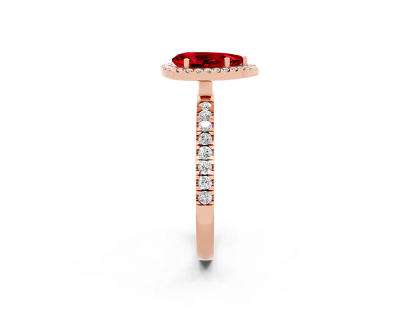 Rose gold Pear Cut Halo Diamond Pave Band with Prong Setting