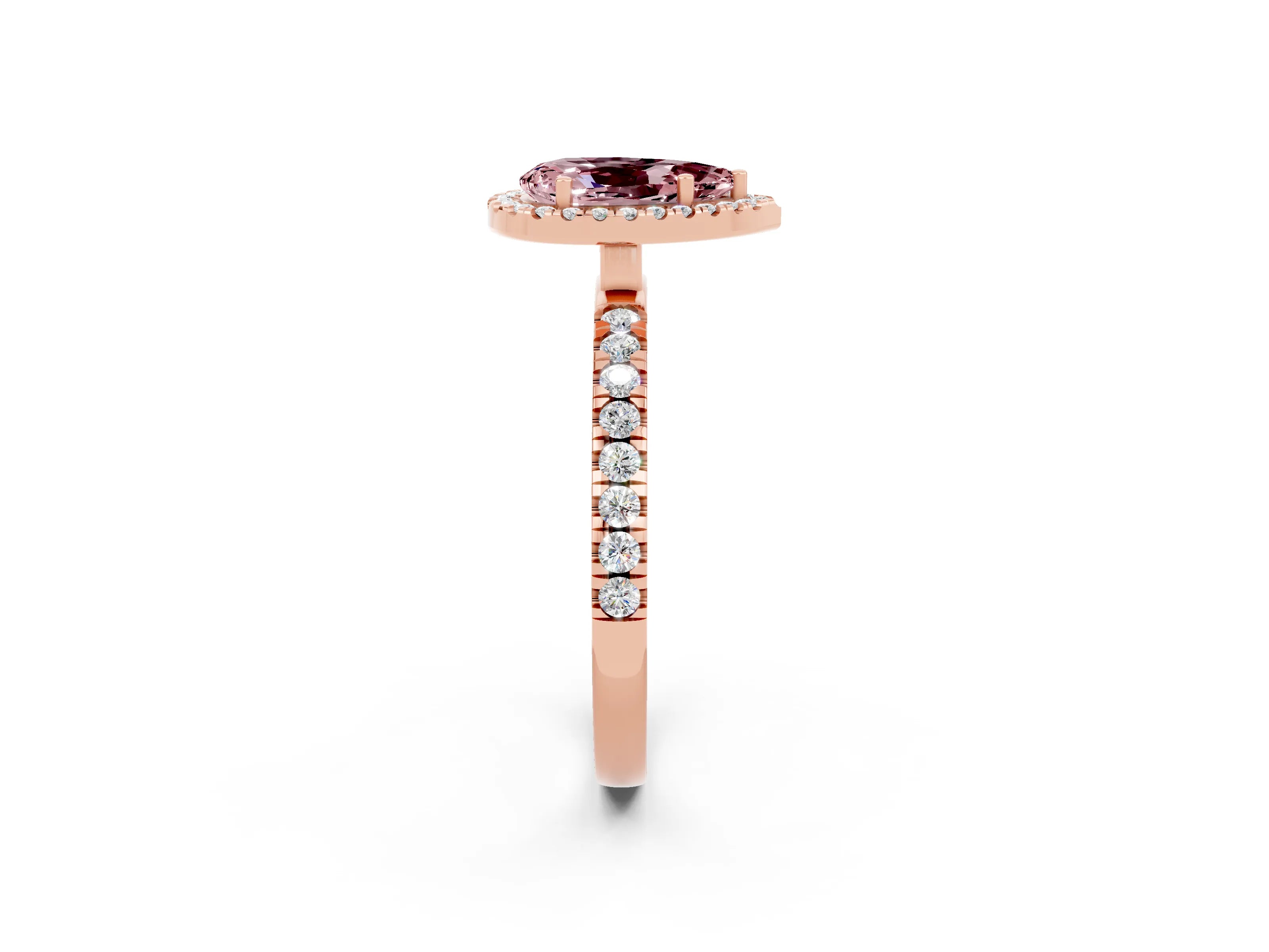 Rose gold Pear Cut Halo Diamond Pave Band with Prong Setting_2