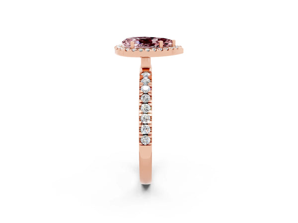 Rose gold Pear Cut Halo Diamond Pave Band with Prong Setting
